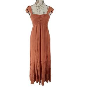 Entro smocked top ruffle sleeve tiered maxi dress burnt orange Size small Boho